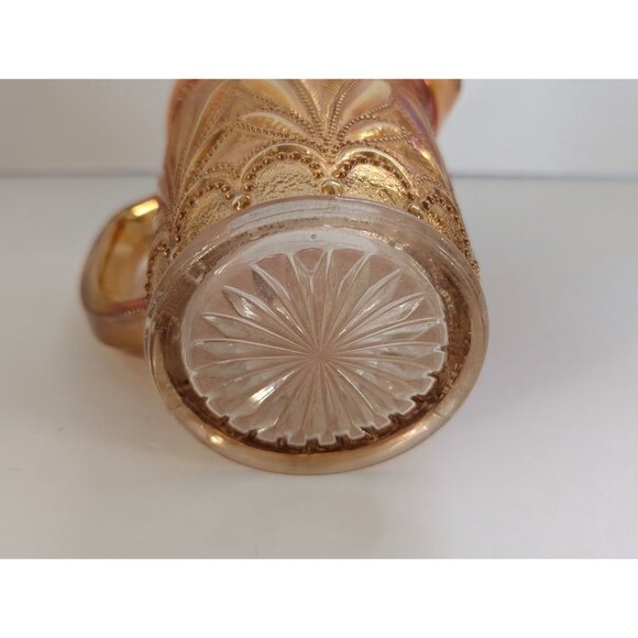 Vintage Iridescent Gold Carnival Glass Pitcher Embossed Floral 6" Tall - Picture 4 of 5